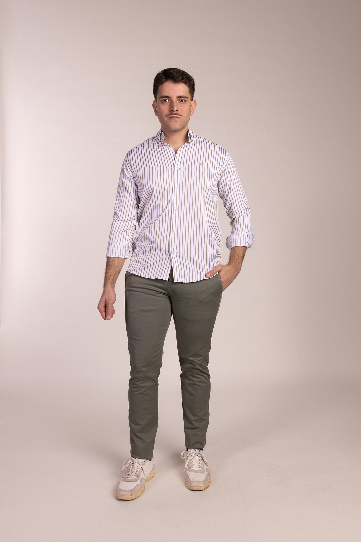 Camisa Popelin Rayas Kaki | Úbeda