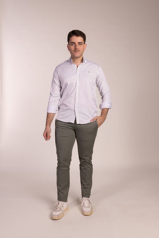 Camisa Popelin Rayas Kaki | Úbeda