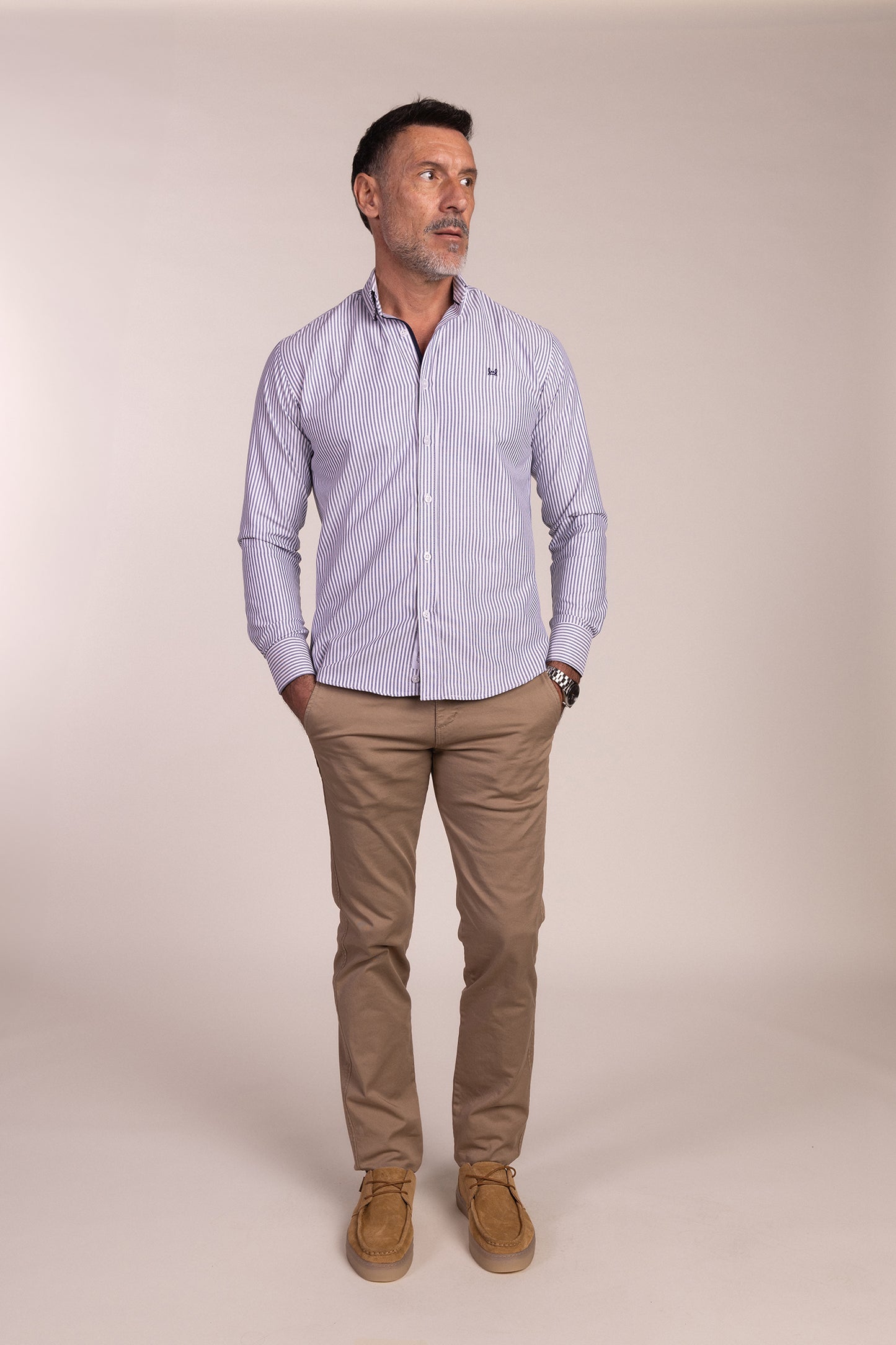 Camisa Rayas Oxford Marino | Lucena
