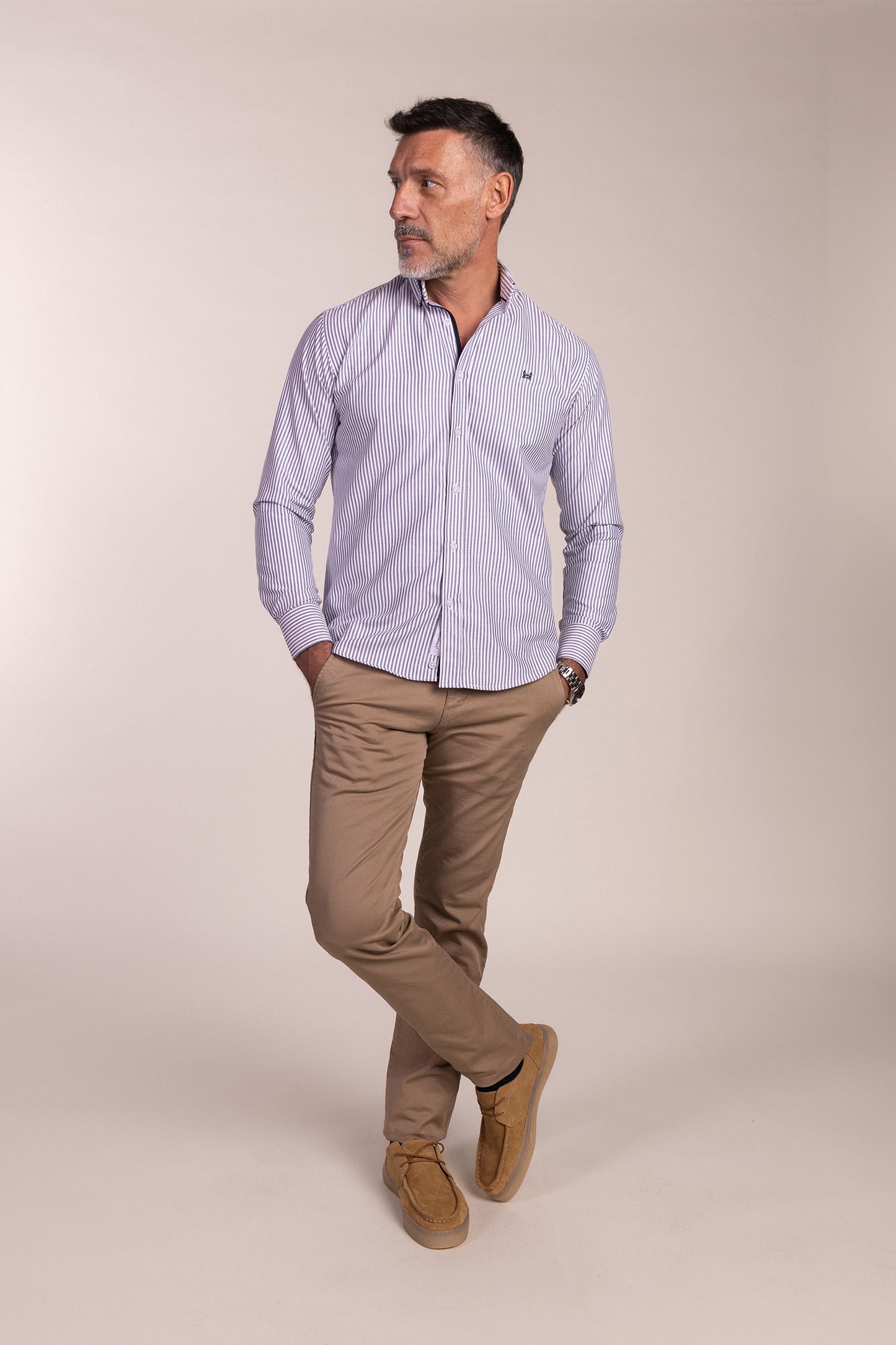 Camisa Rayas Oxford Marino | Lucena