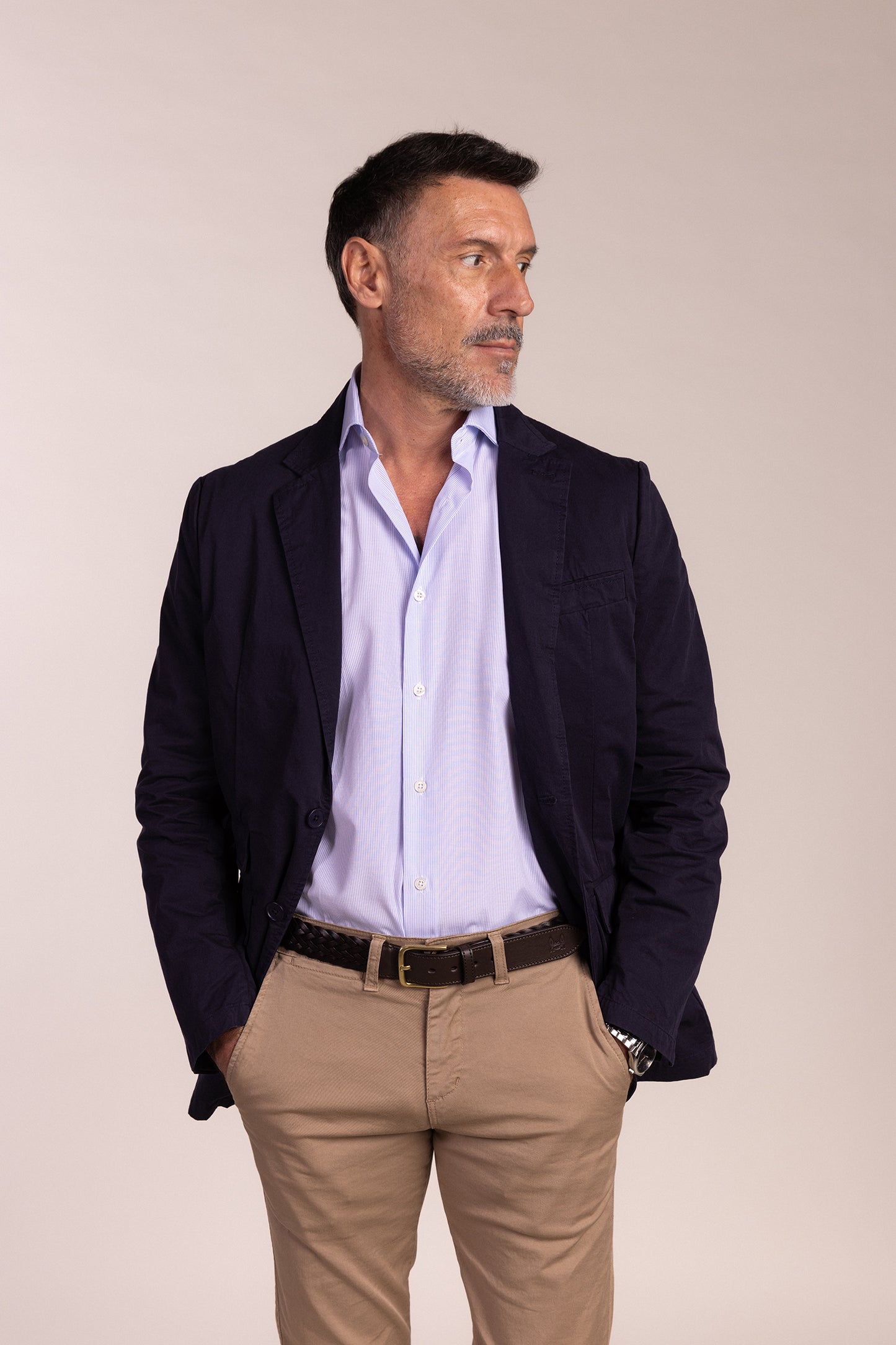 Americana Algodón Azul Marino