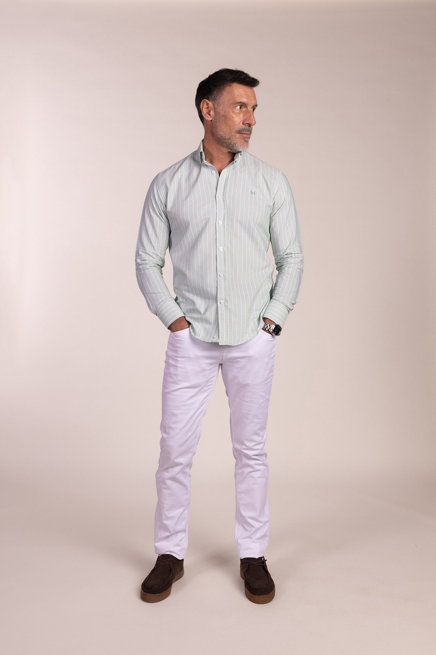 Camisa Rayas Verde Agua | Linares