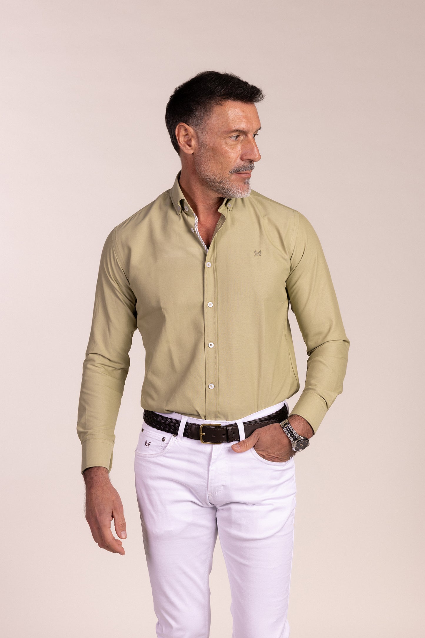 Camisa Lisa Oxford Oliva | Ronda