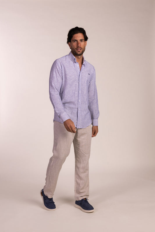Camisa Lino Raya Marino | Ubrique