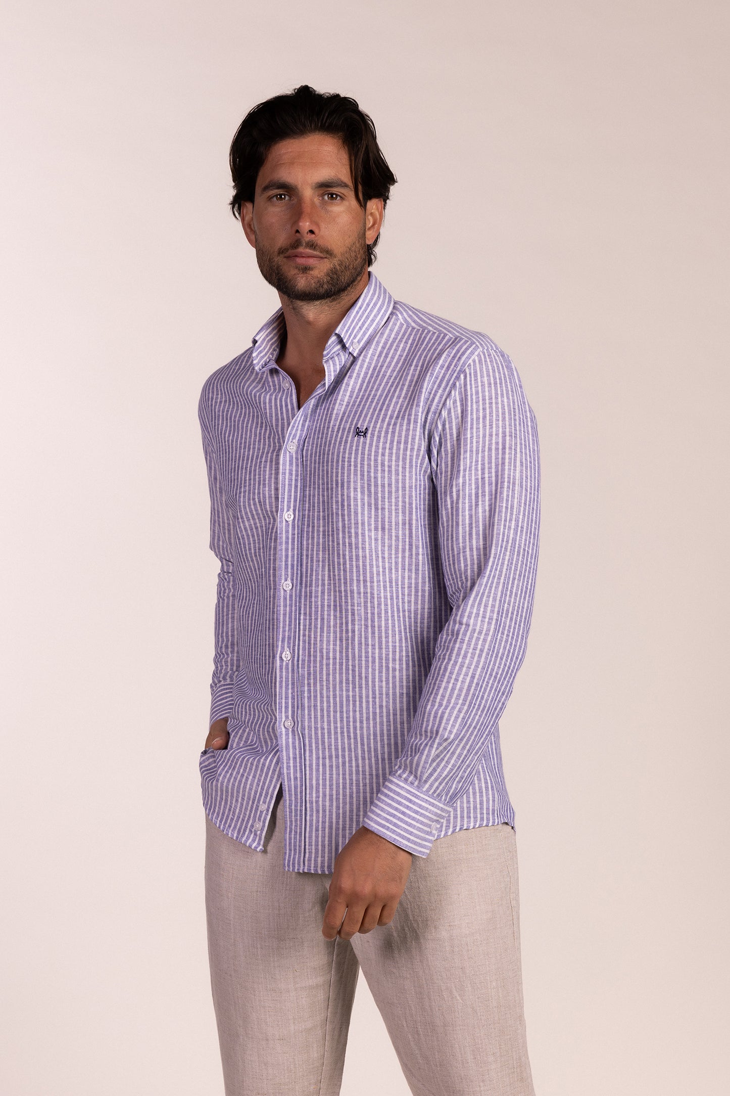Camisa Lino Raya Marino | Ubrique