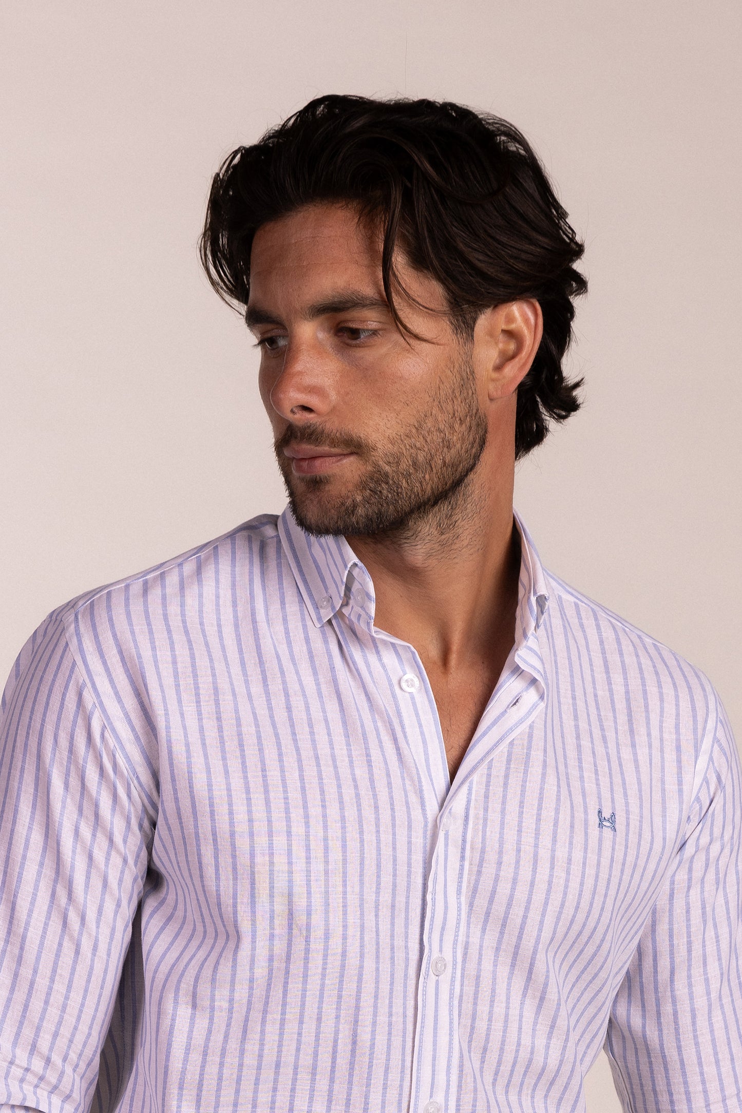 Camisa Lino Raya Celeste | Grazalema
