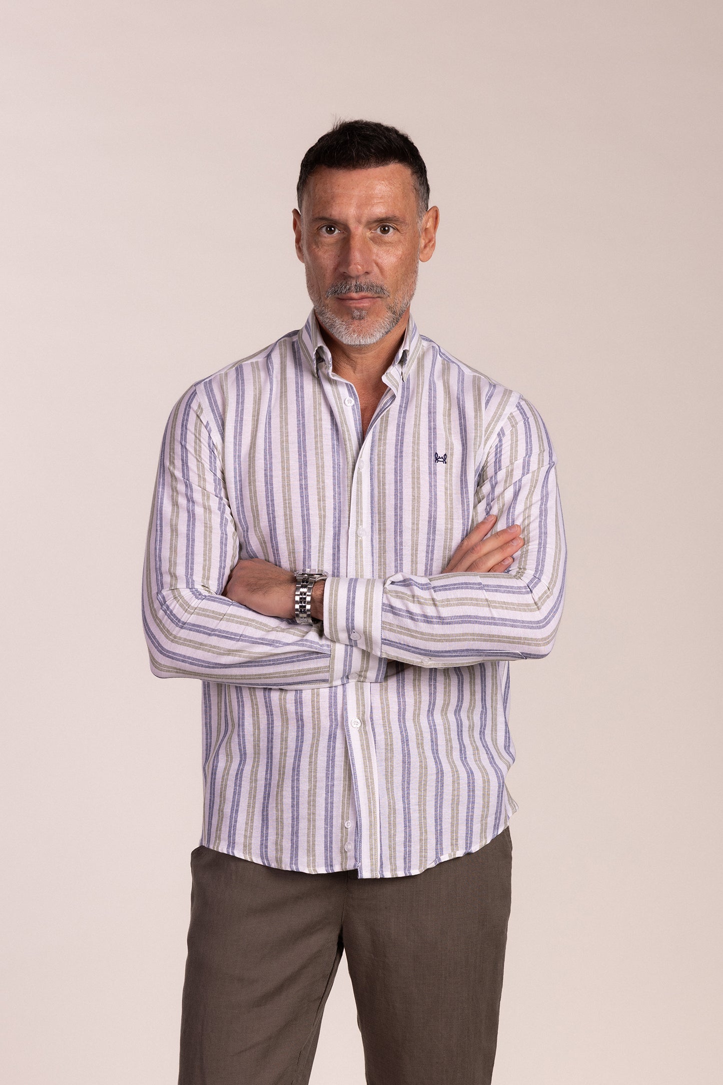 Camisa Lino Multiraya Verde | Coín