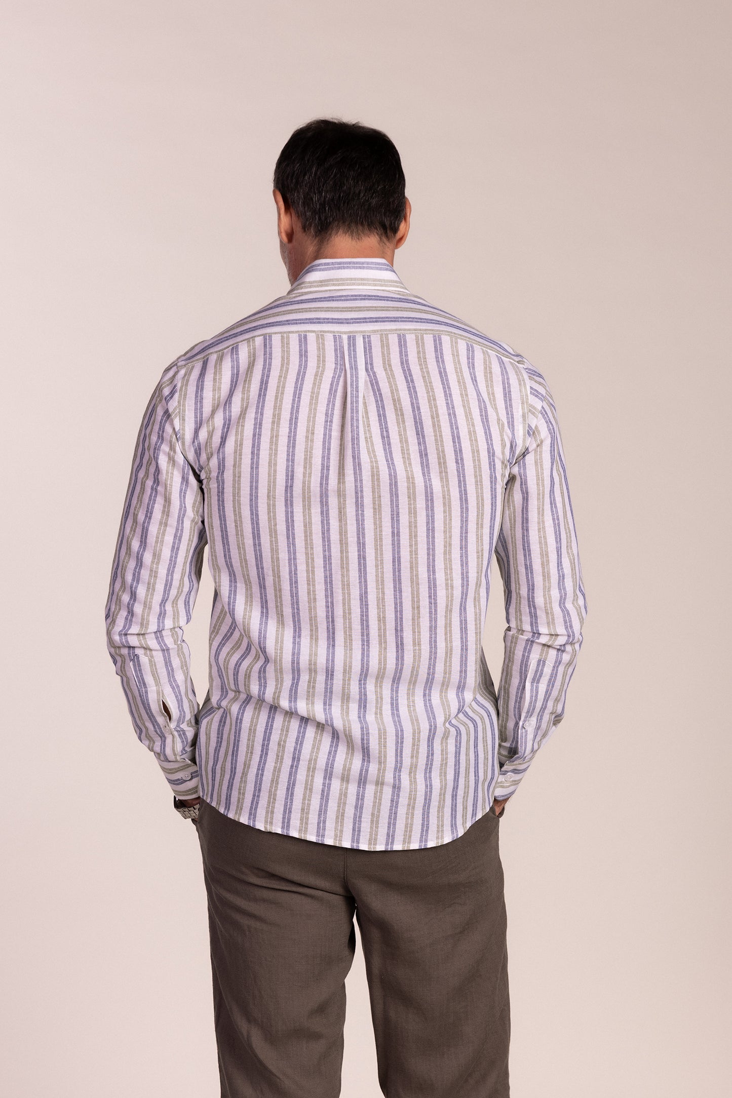 Camisa Lino Multiraya Verde | Coín