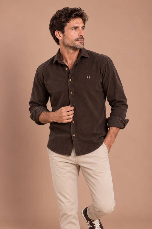 Camisa micropana marrón chocolate