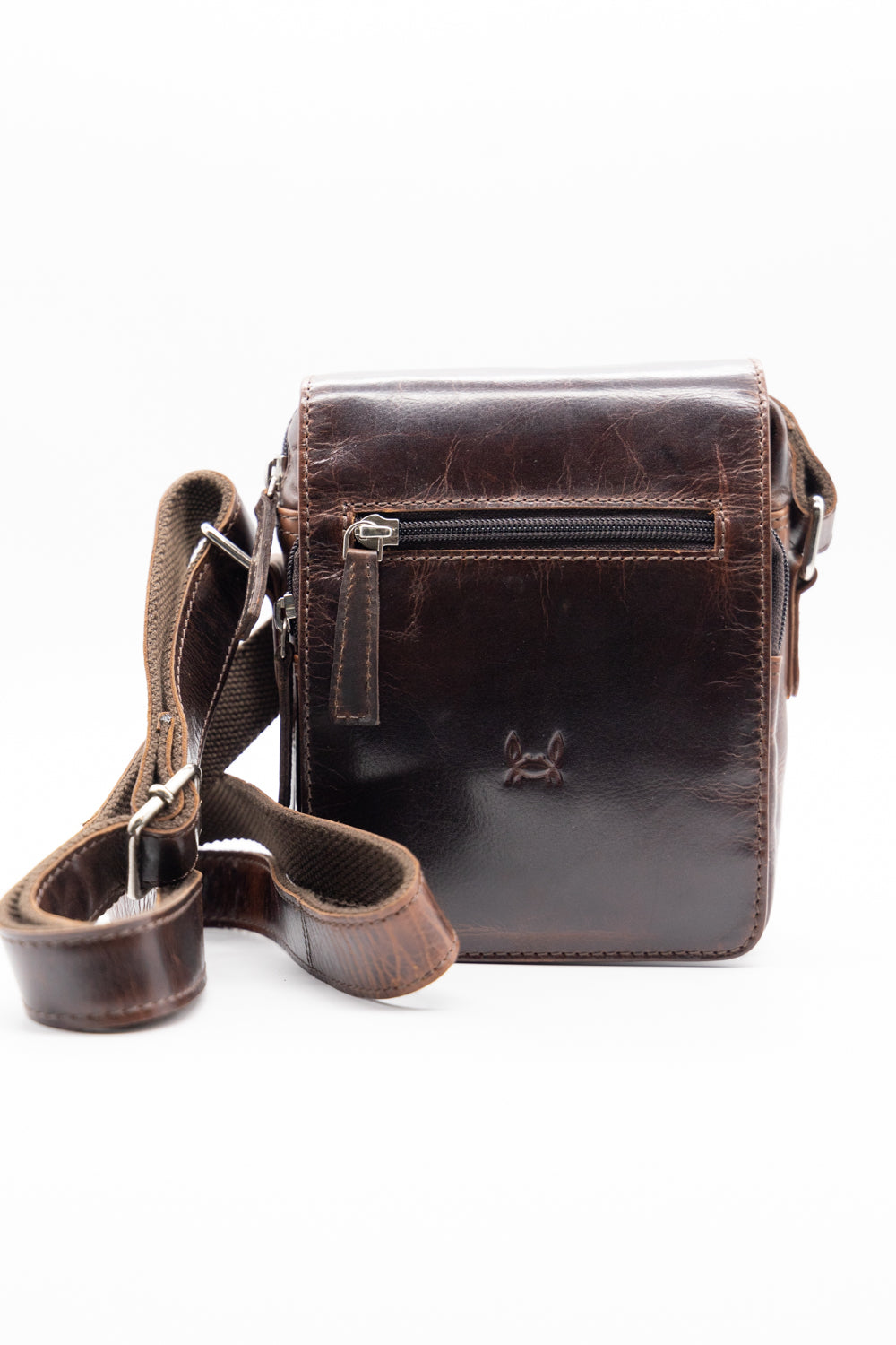 Bolso bandolera piel marrón oscuro