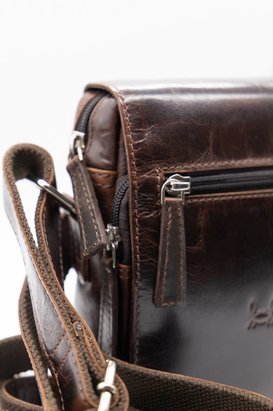 Bolso bandolera piel marrón oscuro
