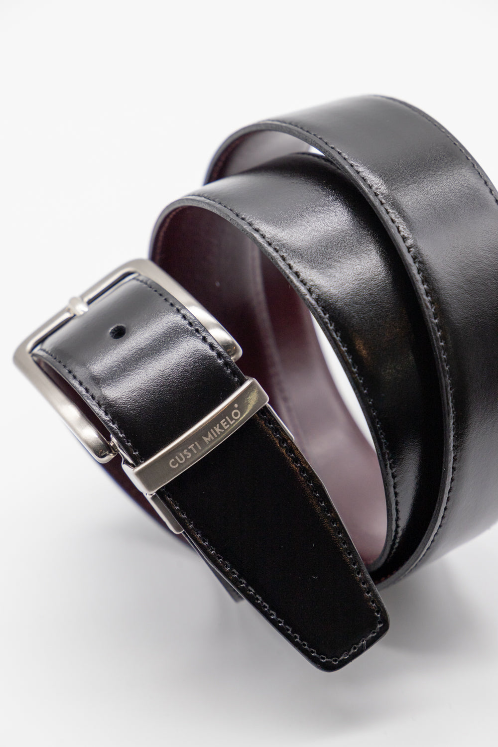 Cinturón piel reversible | Negro & Burdeos