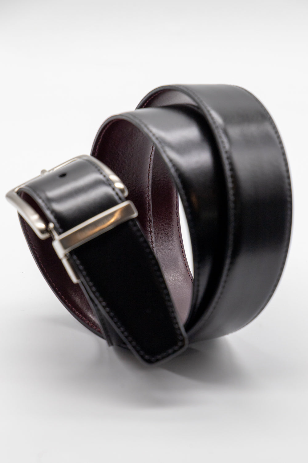 Cinturón piel reversible | Negro & Burdeos