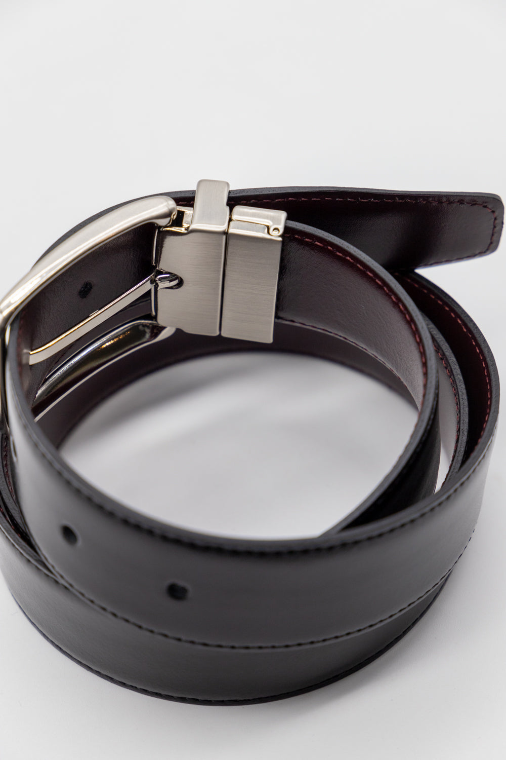 Cinturón piel reversible | Negro & Burdeos