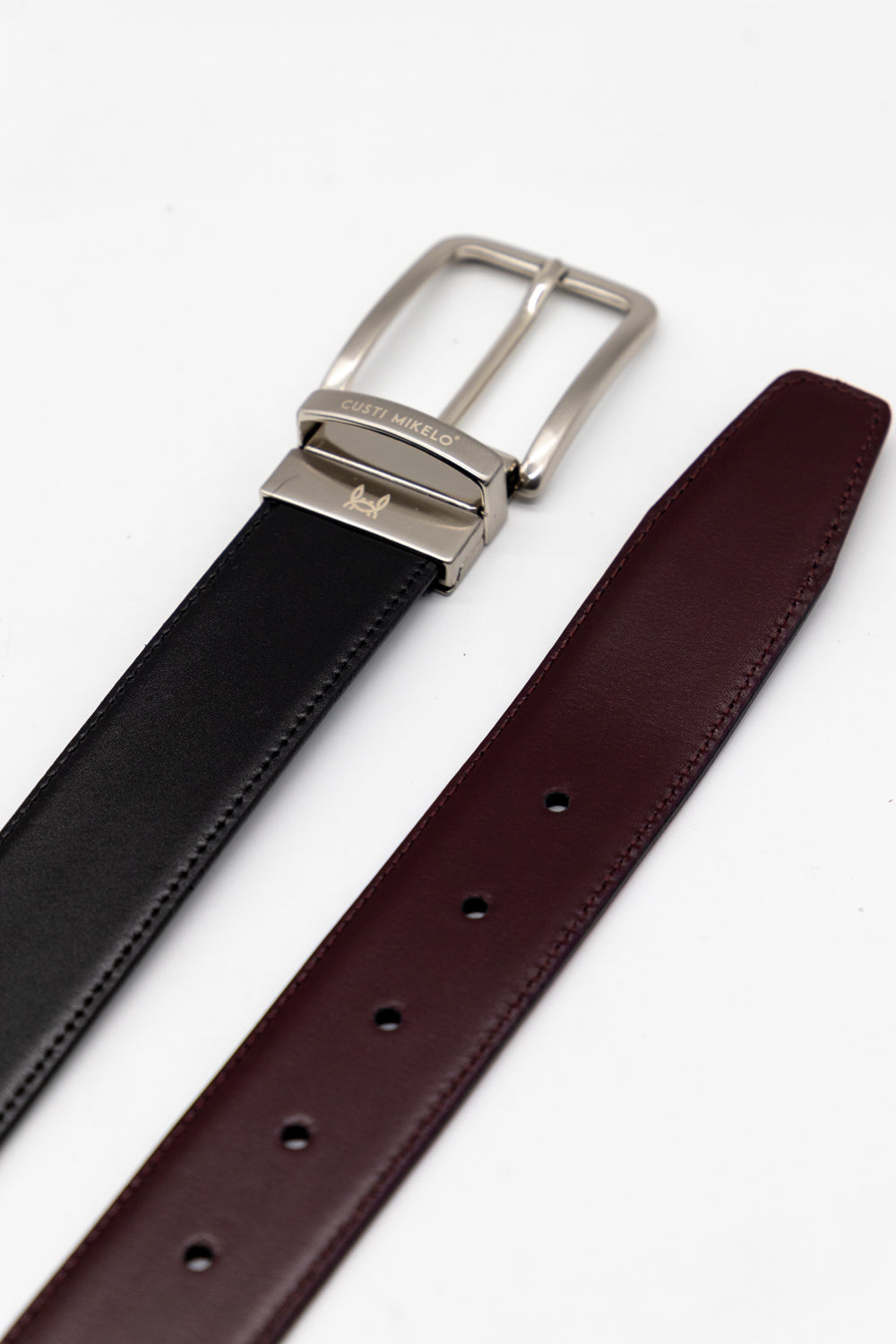 Cinturón piel reversible | Negro & Burdeos