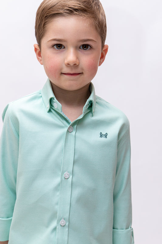 Camisa Infantil Oxford Lisa Verde Agua | Ronda