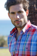 Camisa Lino Cuadro Azul | Tenerife