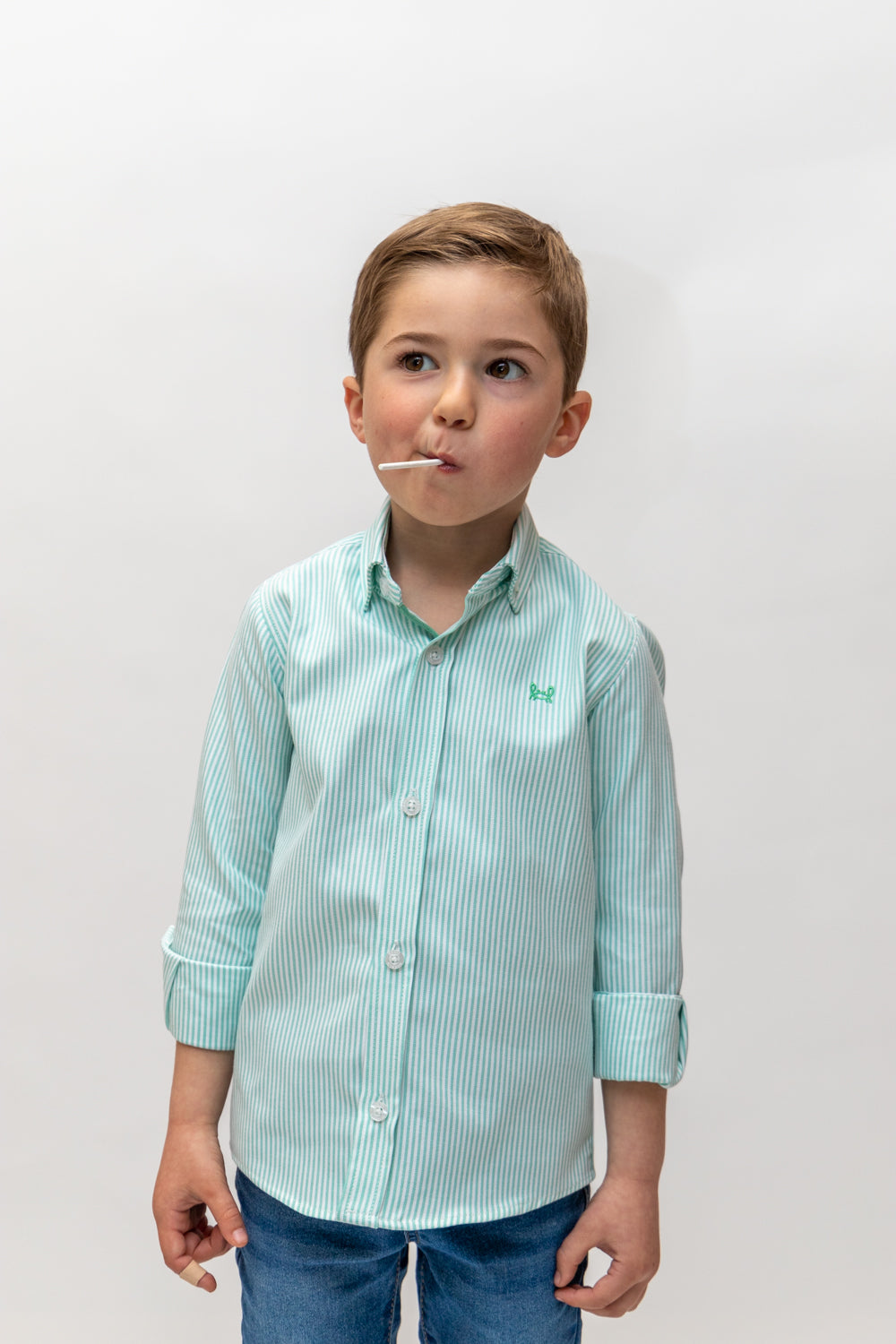 Camisa Infantil Oxford Raya Verde Agua | Córdoba