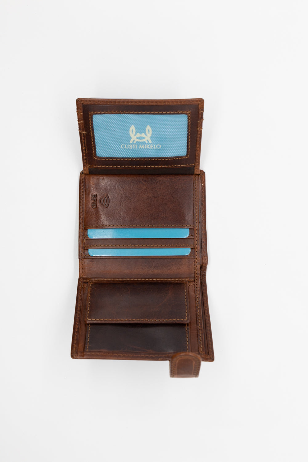 Cartera Broche Vertical Cuero Marrón Claro