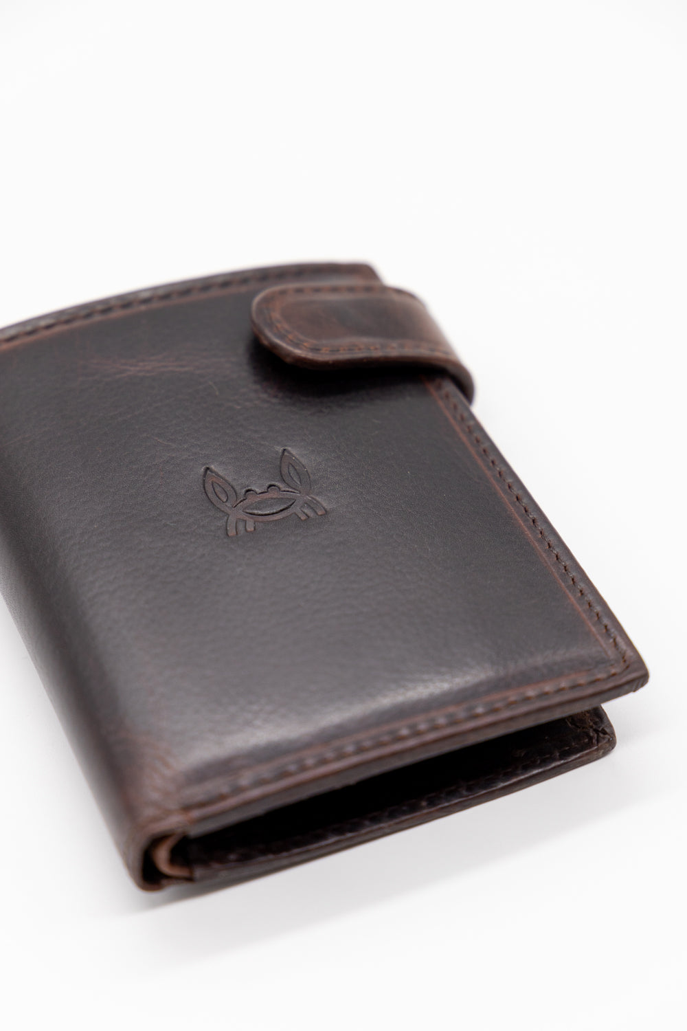 Cartera Broche Vertical Cuero Marrón Oscuro