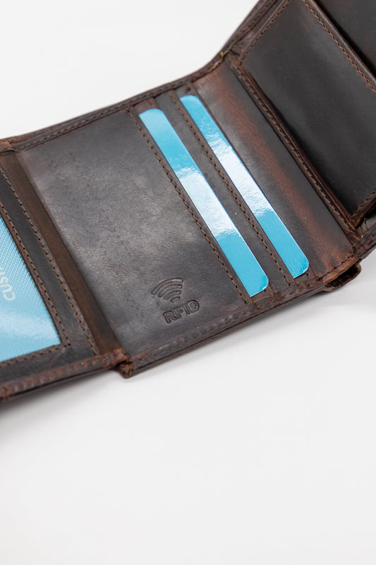 Cartera Broche Vertical Cuero Marrón Oscuro