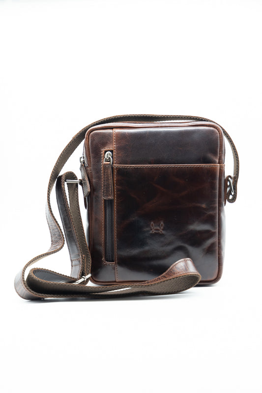 Bolso bandolera piel marrón oscuro