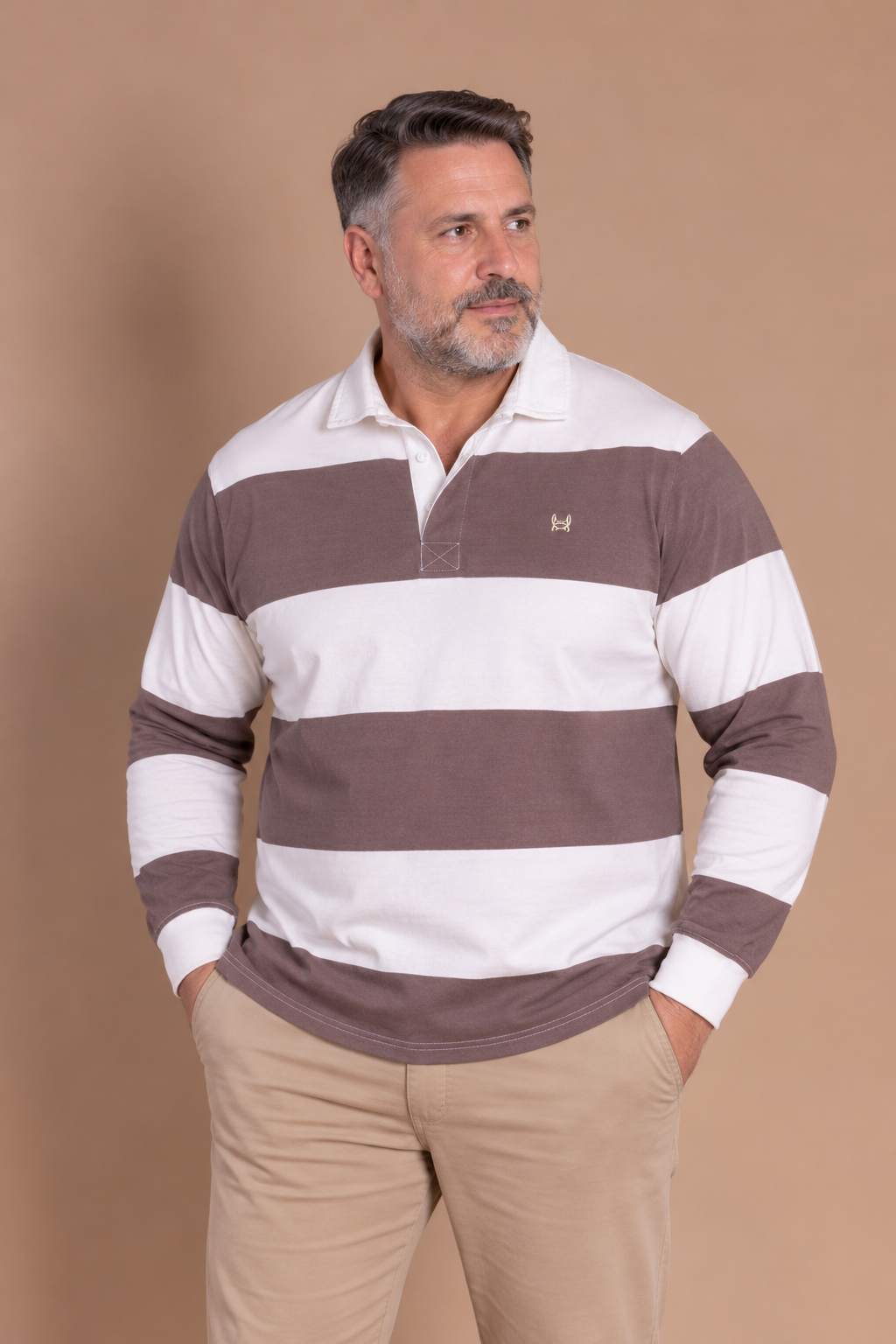 Polo rugby marron et crème