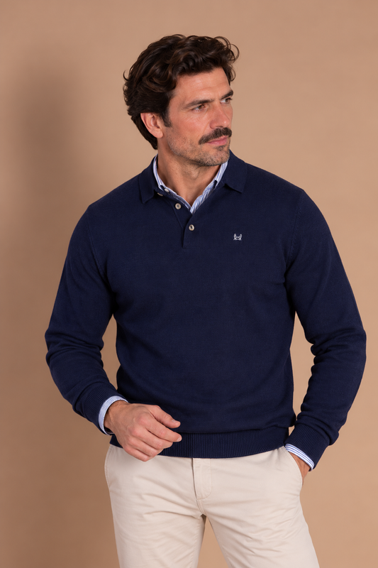 Pull col polo bleu marine