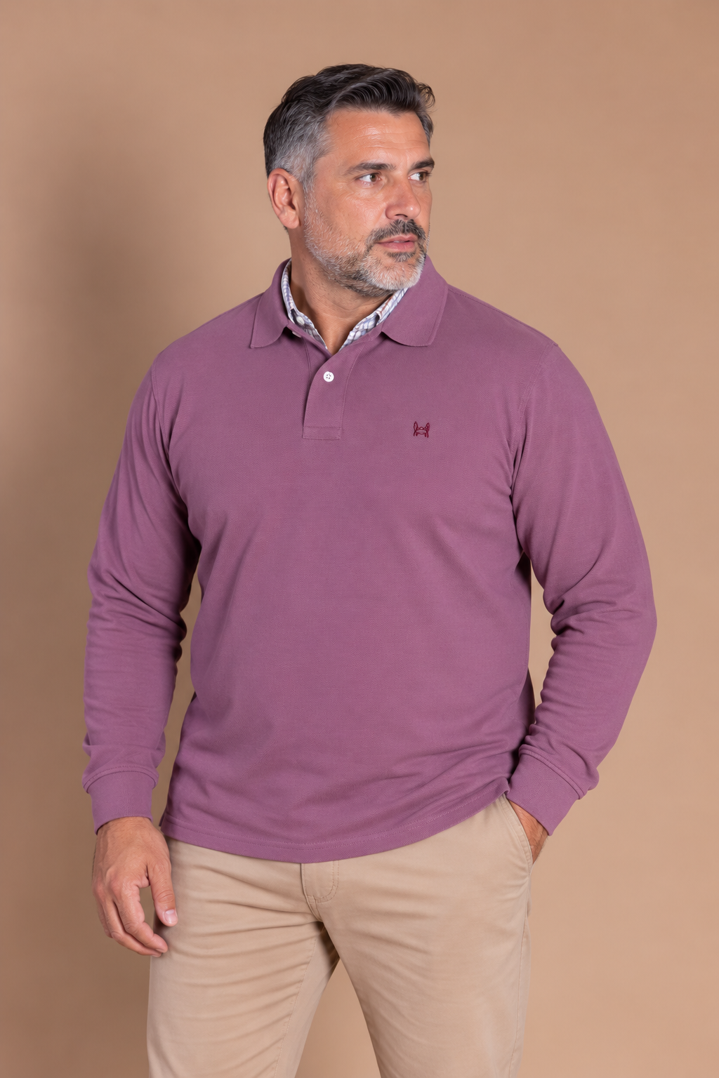 Polo basique manches longues | Mauve foncé
