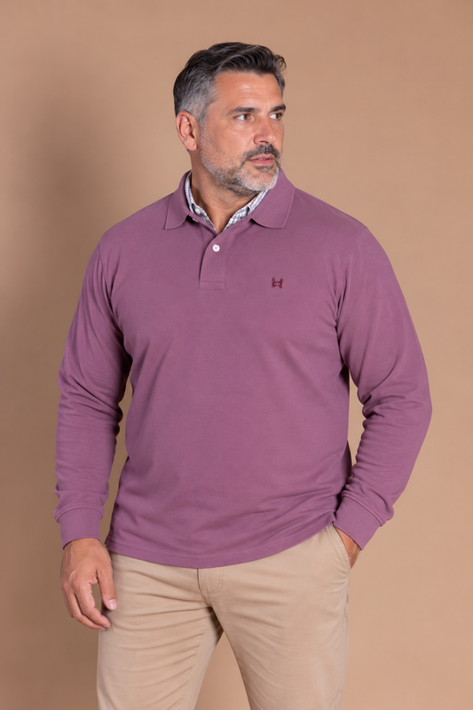 Polo basique manches longues | Mauve foncé