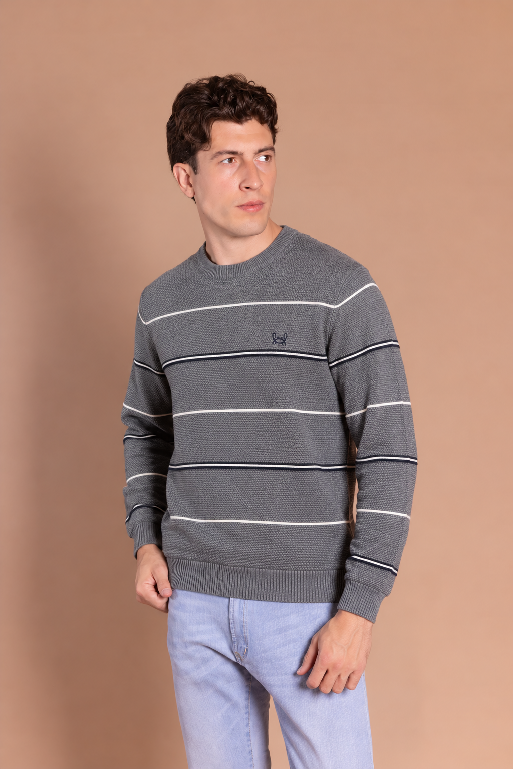 Jersey Slim Fit Rayas Gris