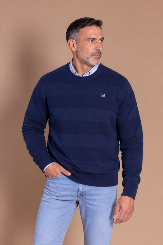 Pull texturé à rayures bleu indigo