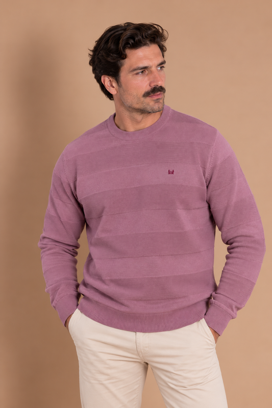 Pull texturé à rayures rose pastel