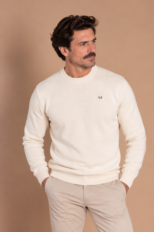 Pull basique col rond crème