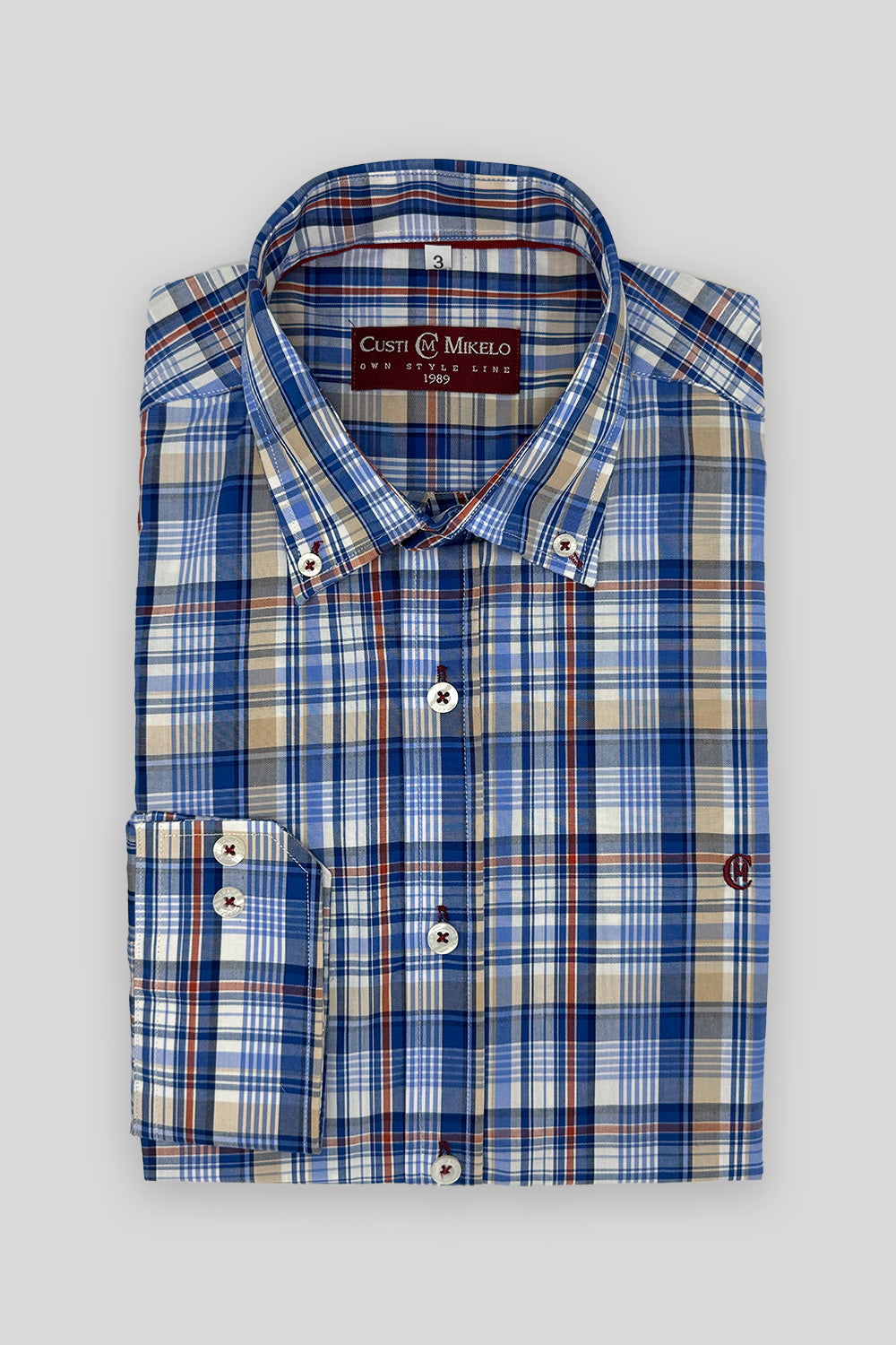 Camisa Cuadros Azul Beige