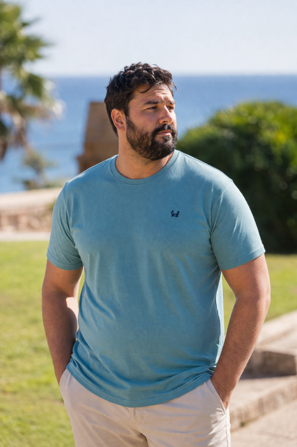 Camiseta Básica Manga Corta Verde azulado