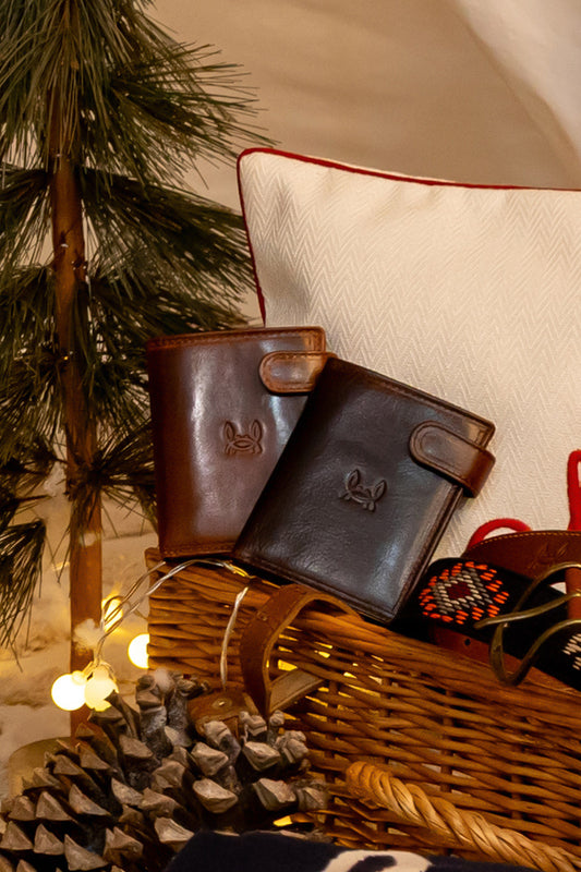 Cartera Broche Vertical Cuero Marrón Claro