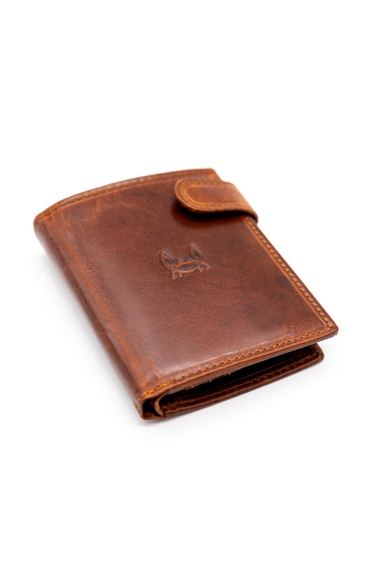 Cartera Broche Vertical Cuero Marrón Claro