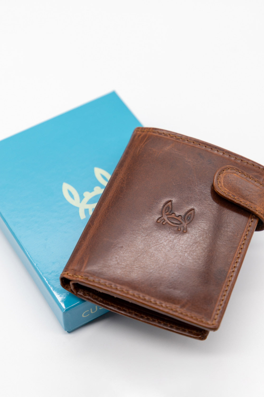 Cartera Broche Vertical Cuero Marrón Claro