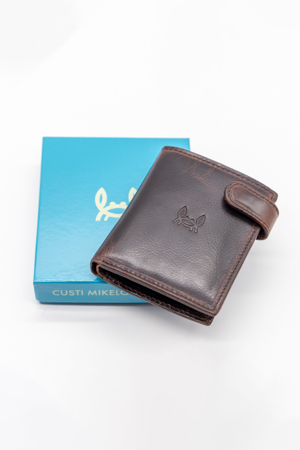 Cartera Broche Vertical Cuero Marrón Oscuro