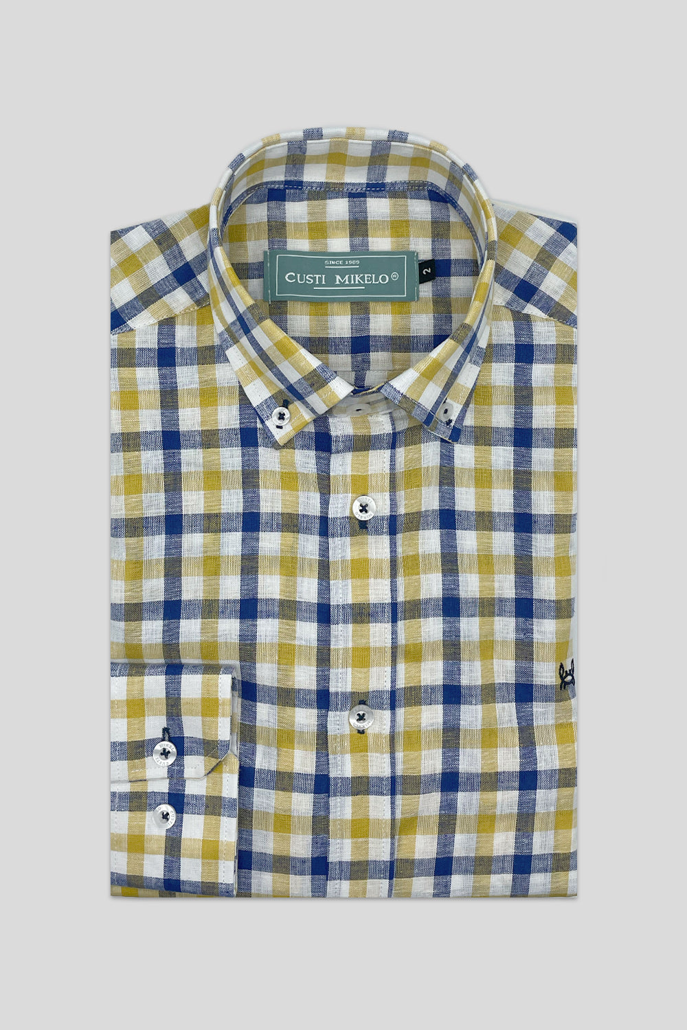 Camisa Lino Cuadro Amarillo Azul | Comillas