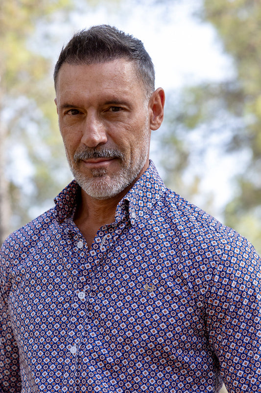 Camisa Estampada Azul Naranja | Fuenlabrada