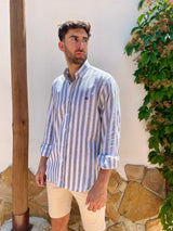 Camisa Lino Rayas Verde Kaki | Baza