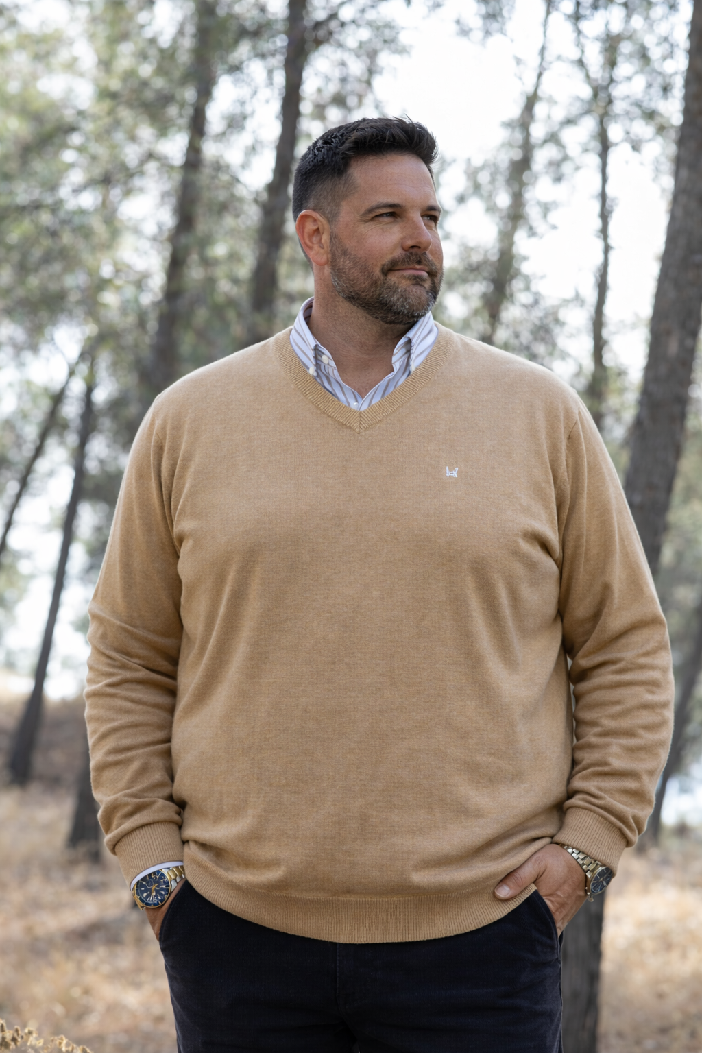 Jersey Básico Cuello Pico Camel