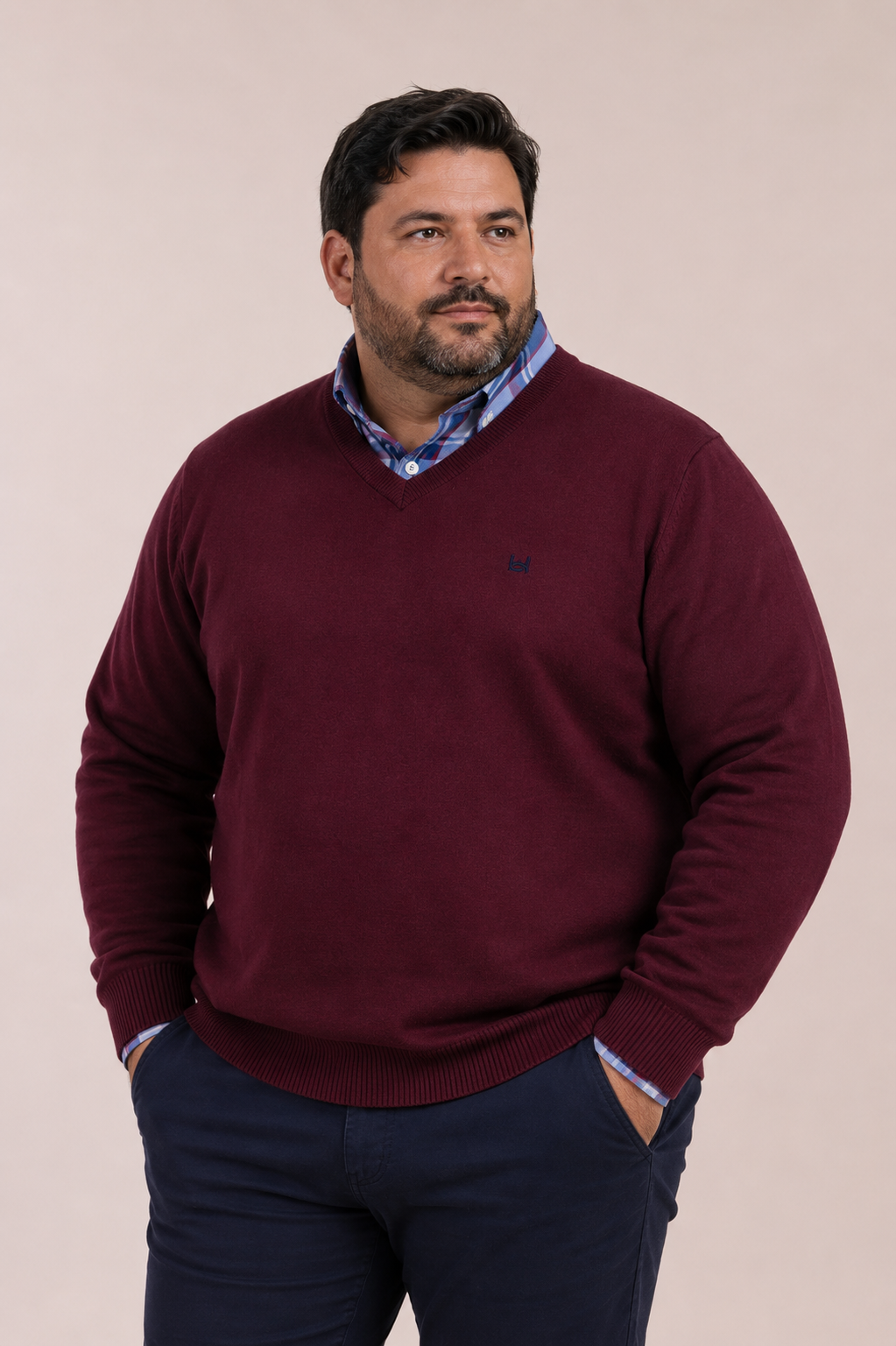 Jersey Básico Cuello Pico Vino