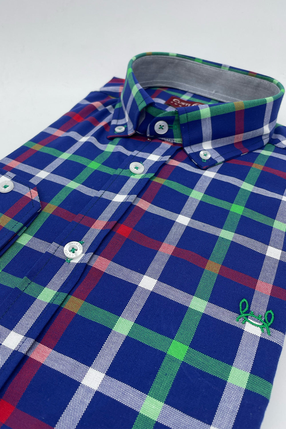 Camisa Azul Cuadro Verde Rojo | Olivenza