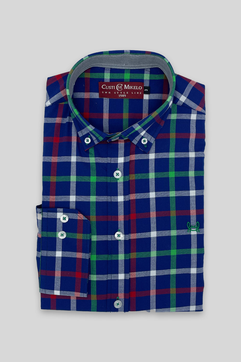 Camisa Azul Cuadro Verde Rojo | Olivenza