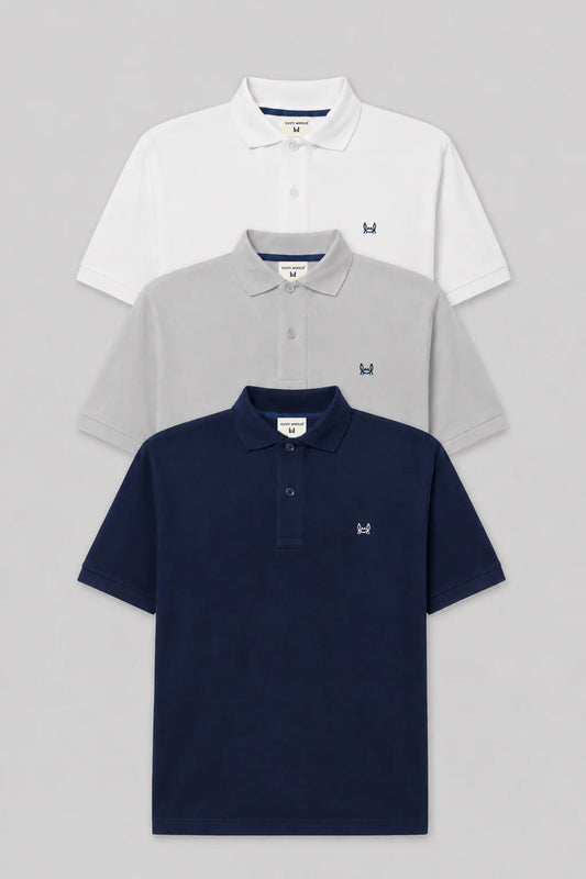3Pack polo manga corta | Blanco-Gris-Marino