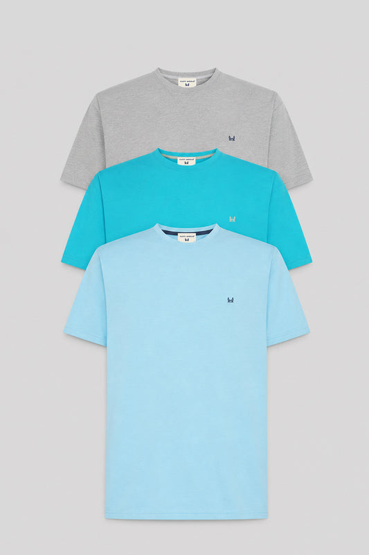 3Pack camiseta manga corta | Gris-Turquesa-Celeste