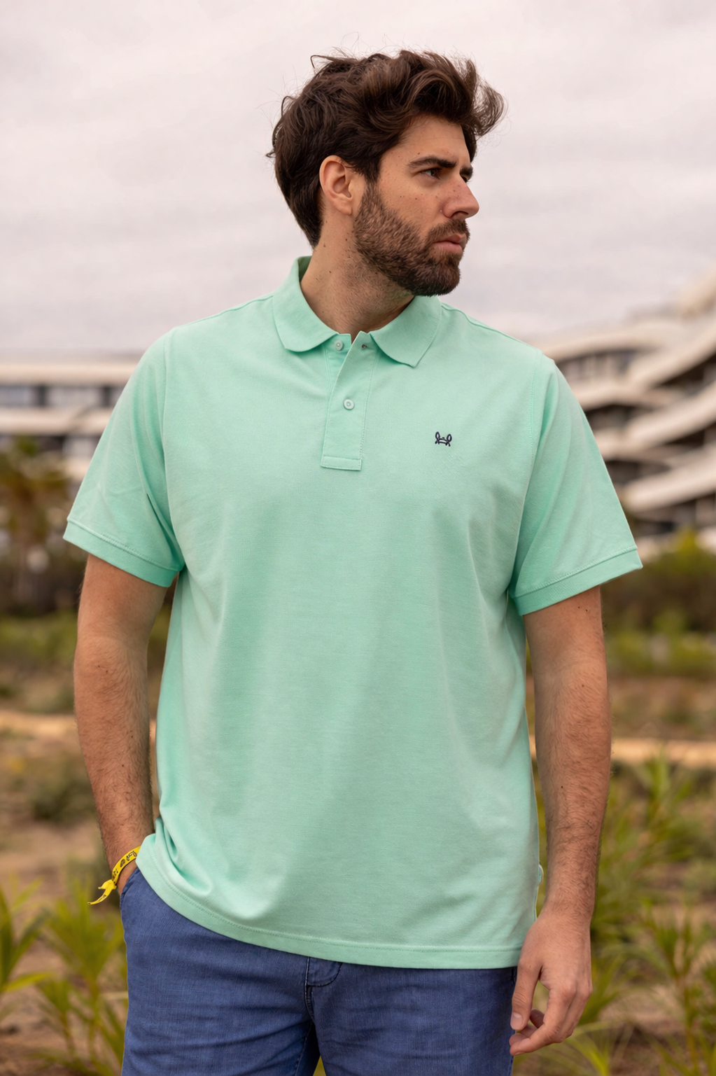 Polo Básico Manga Corta Verde Mar